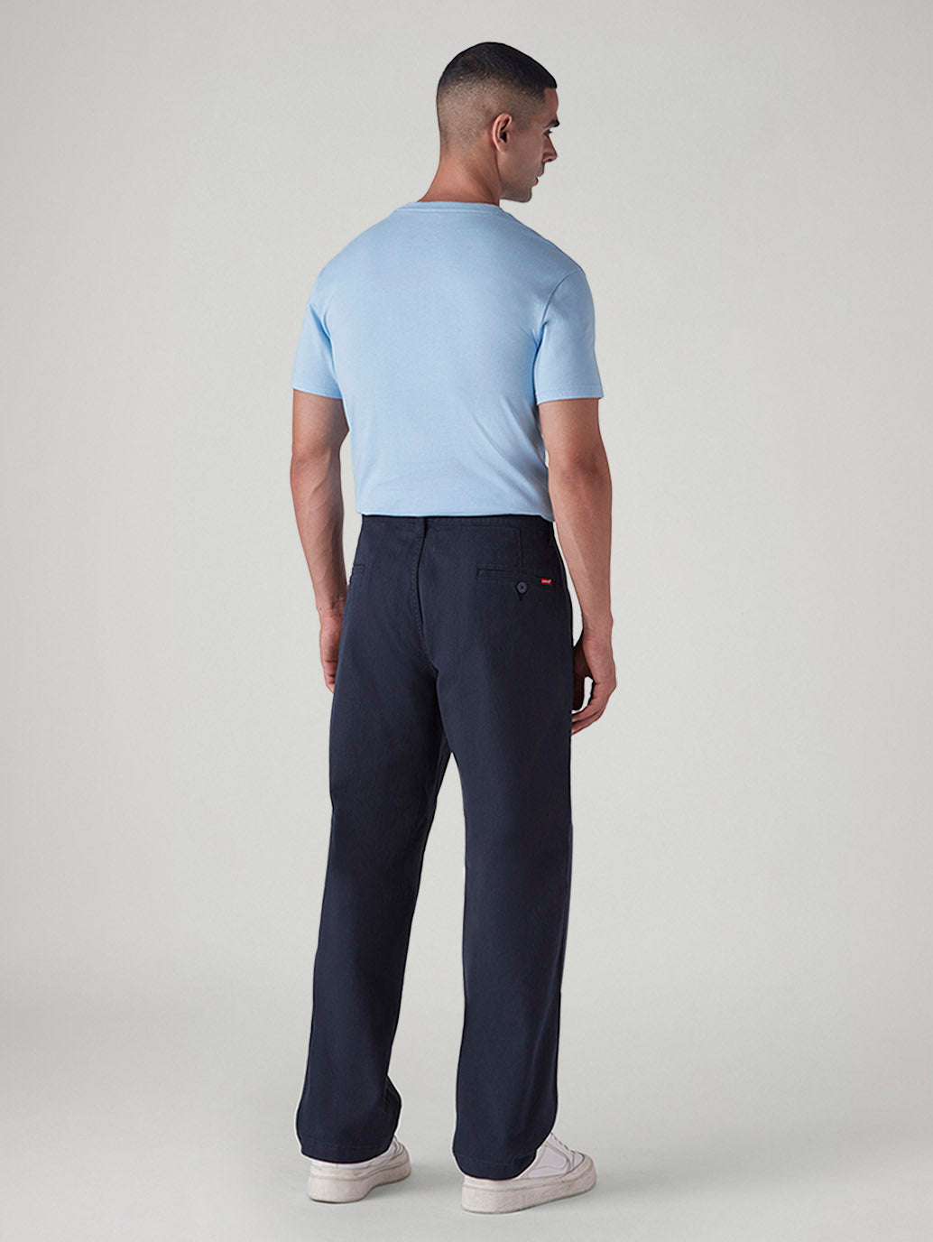 Men's Navy Loose Fit Mid Rise Chinos - Back View
