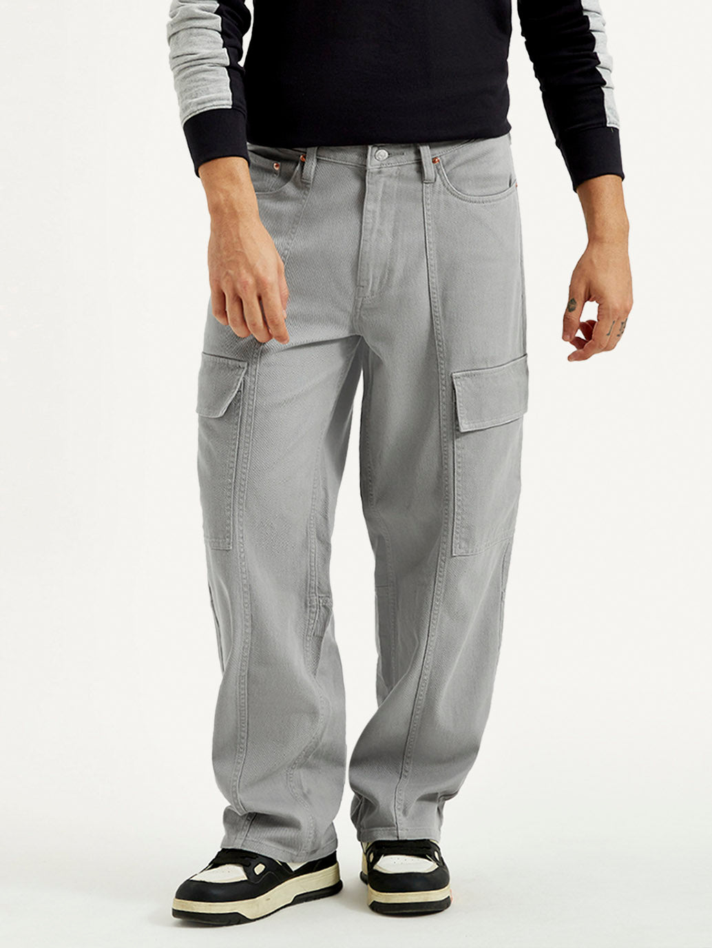 Men's 578 Grey Loose Fit Mid Rise Jeans - front View