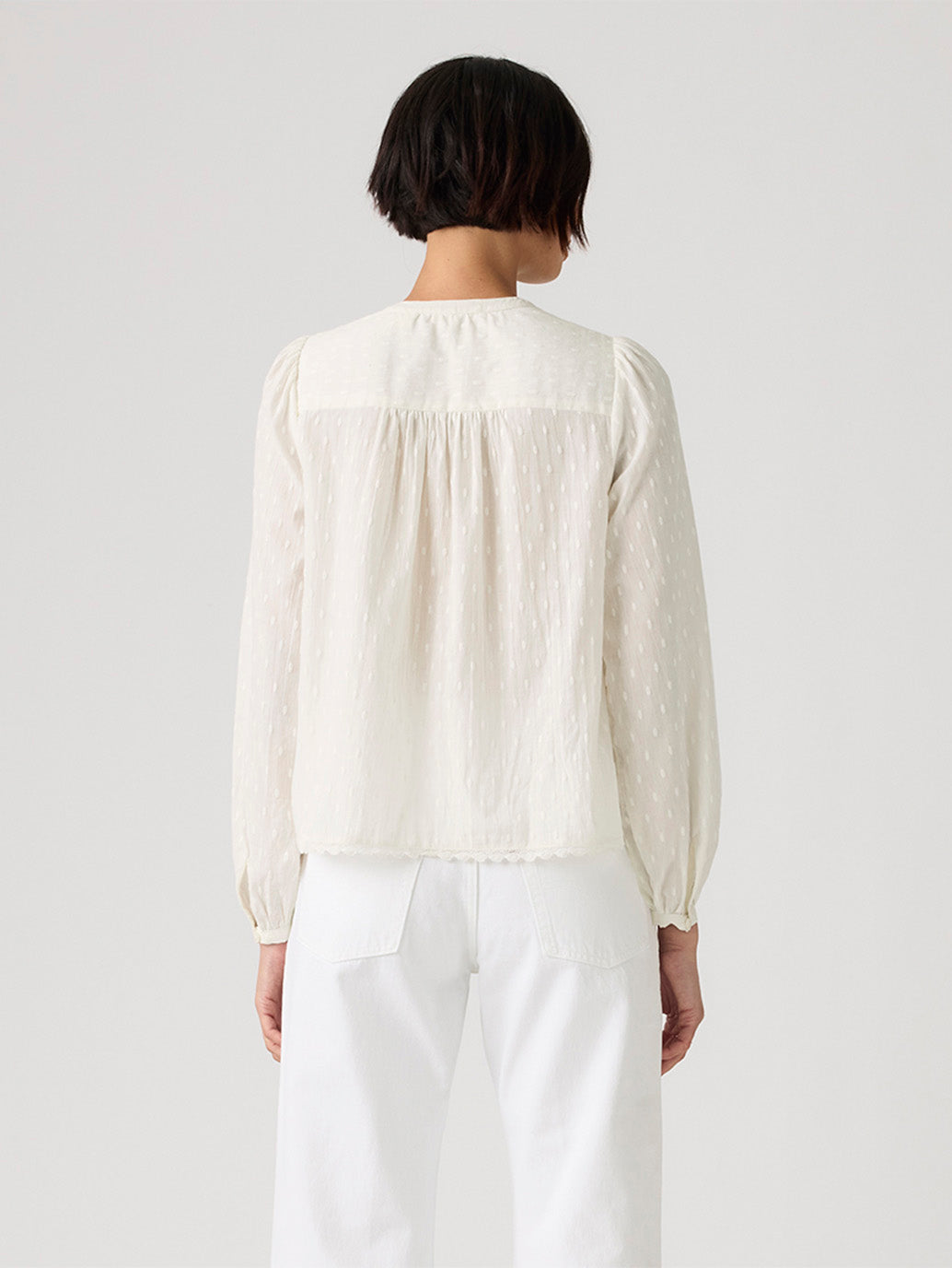 Women's Embroidered Off-White Band Neck Top - Back View