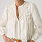 Women's Embroidered Off-White Band Neck Top - Detail View