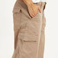 Women's Beige Regular Fit High Rise Cargo Trousers - Detail View