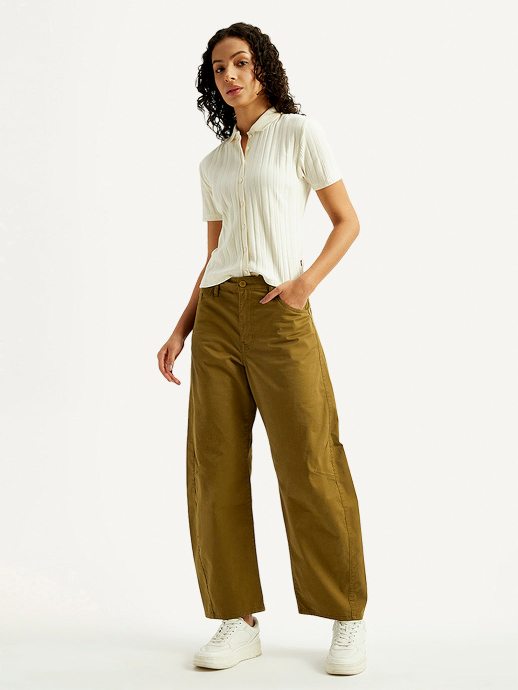 Women's Brown Loose Fit Mid Rise Trousers - Styleshot View
