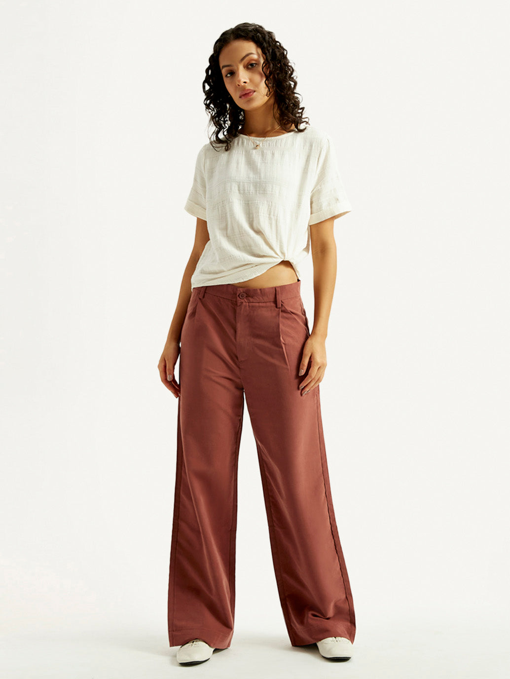 Women's Rust Flared Fit Mid Rise Trousers - Styleshot View