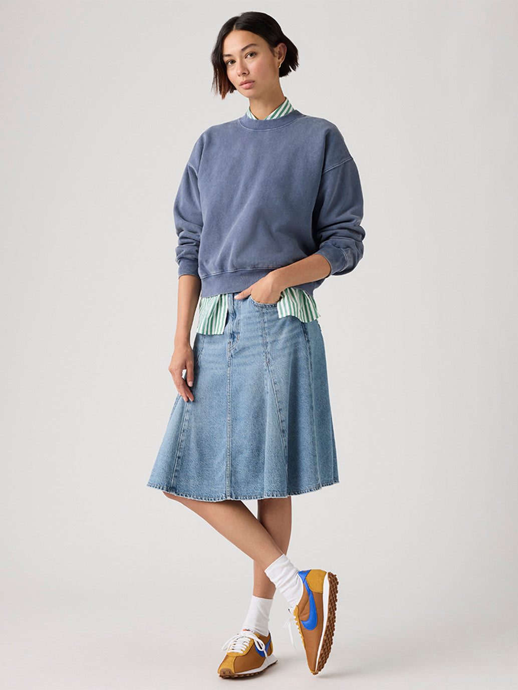 Women's Blue Regular Fit Mid Rise Skirt - Styleshot View