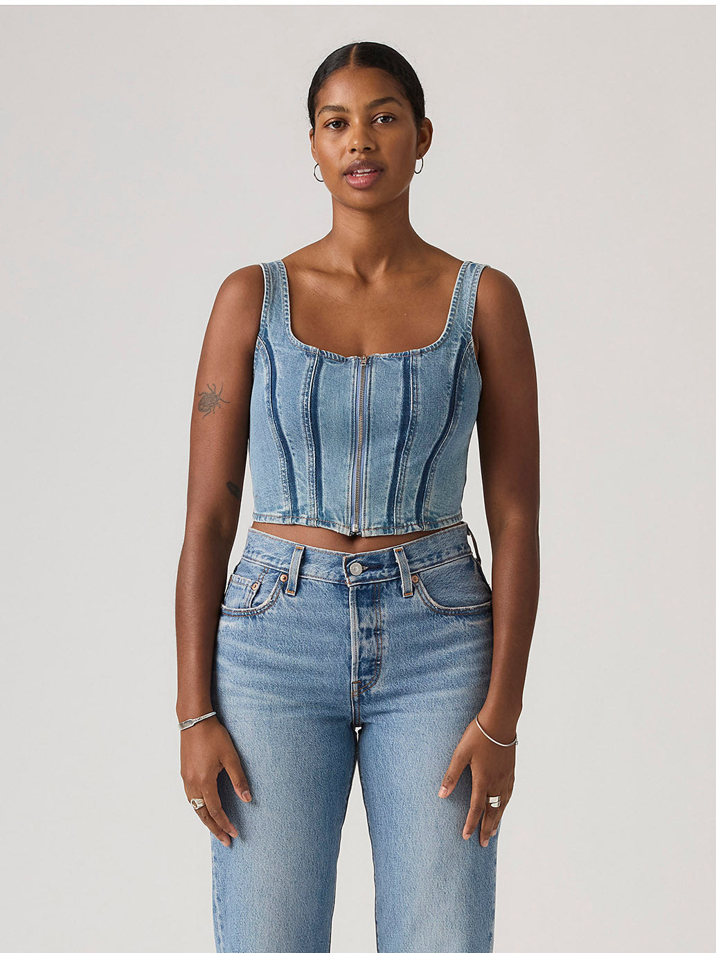 Women's Seamed Zip Bustier Top - Front View