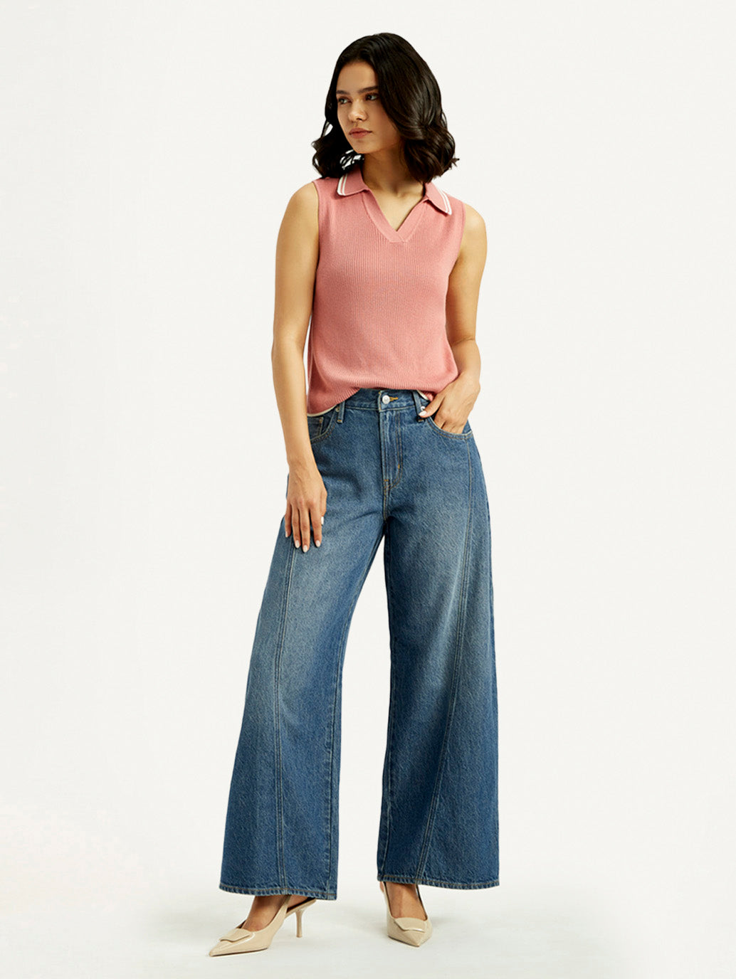 Women's Mid Indigo XL Straight Loose Fit Mid Rise Jeans