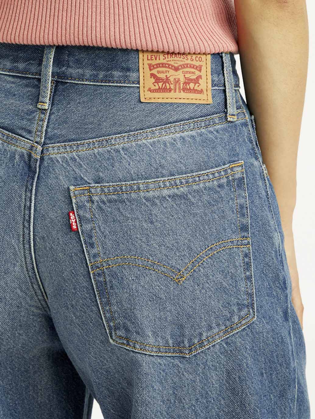 Women's Mid Indigo XL Straight Loose Fit Mid Rise Jeans - Detail View