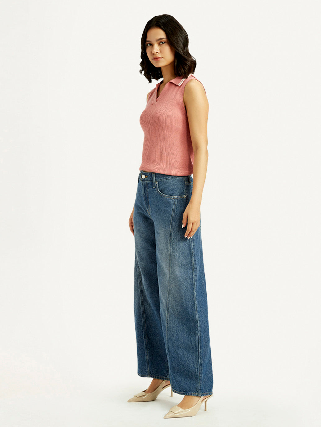 Women's Mid Indigo XL Straight Loose Fit Mid Rise Jeans - Side View