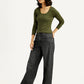 Women's Black XL Straight Loose Fit Mid Rise Jeans - Side View