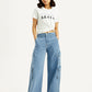 Women's Med Indigo Baggy Fit Mid Rise Cargo Jeans - Styleshot View