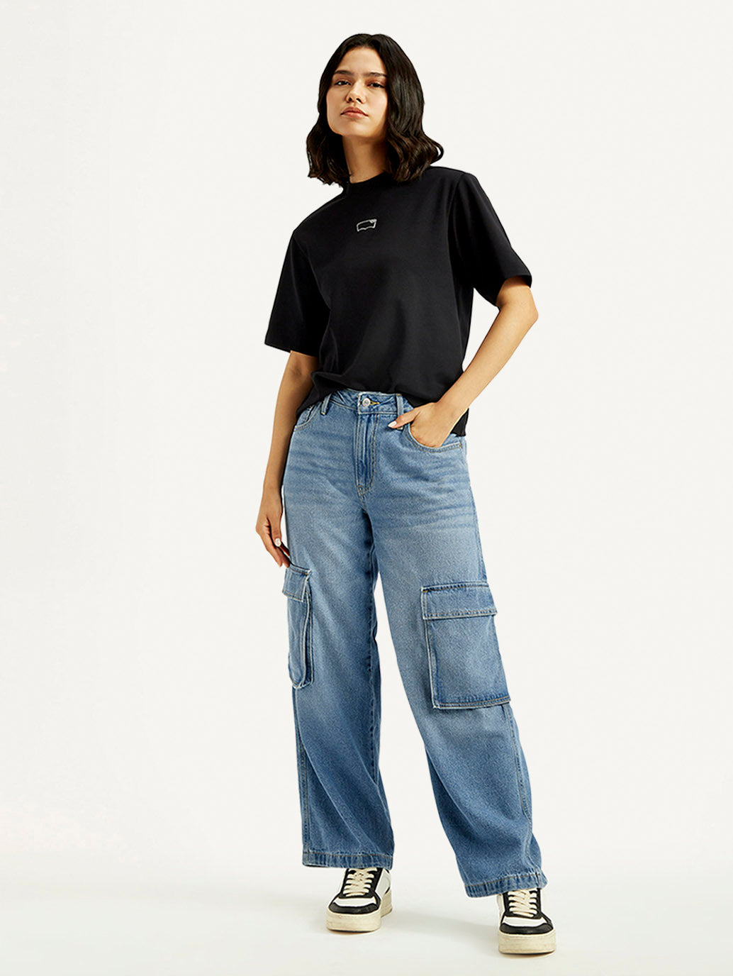 Women's 94 Blue Baggy Fit Mid Rise Jeans - Styleshot View