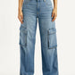 Women's 94 Blue Baggy Fit Mid Rise Jeans - Front View