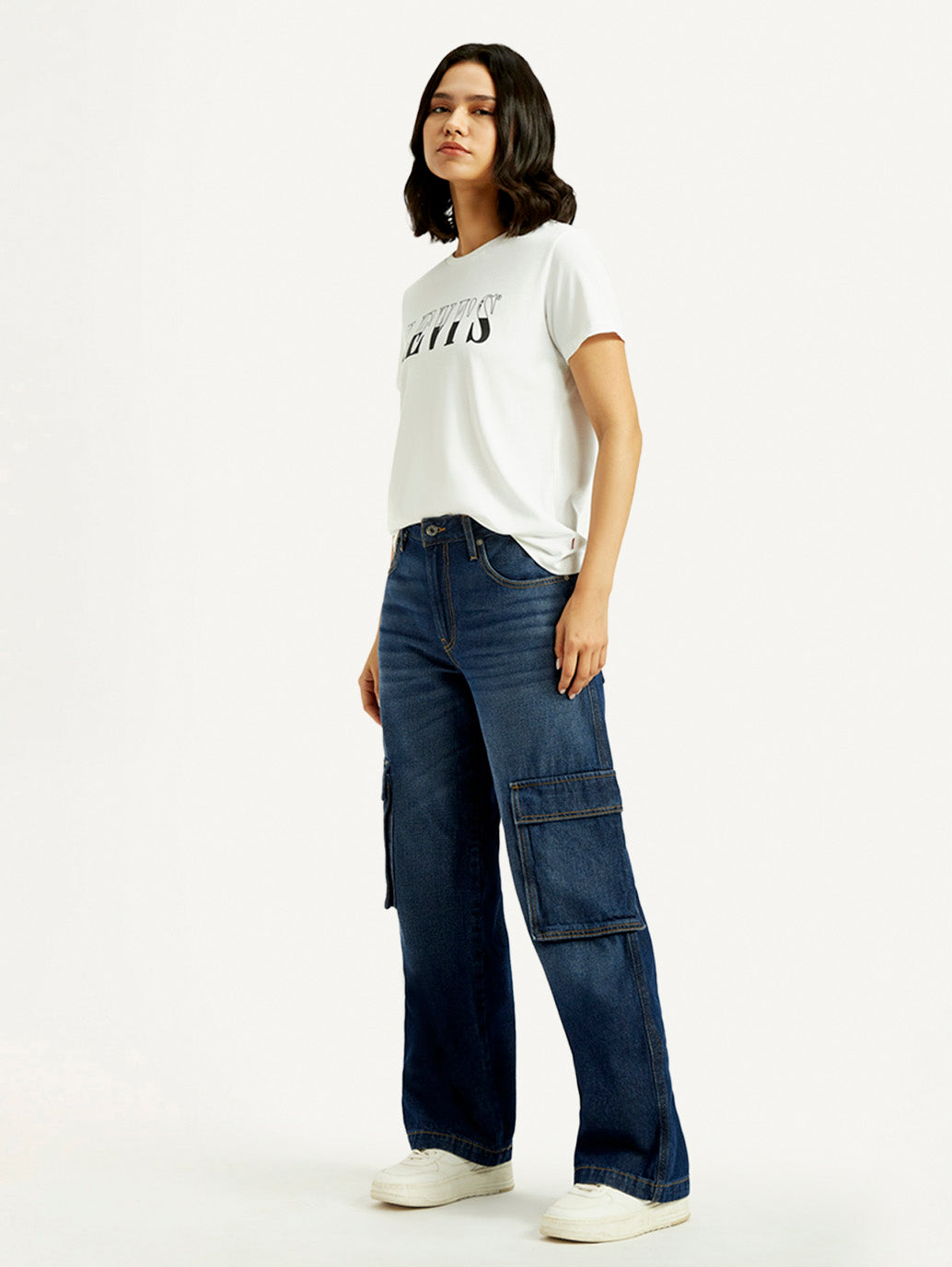 Women's 94 Dark Blue Baggy Fit Mid Rise Jeans - Styleshot View