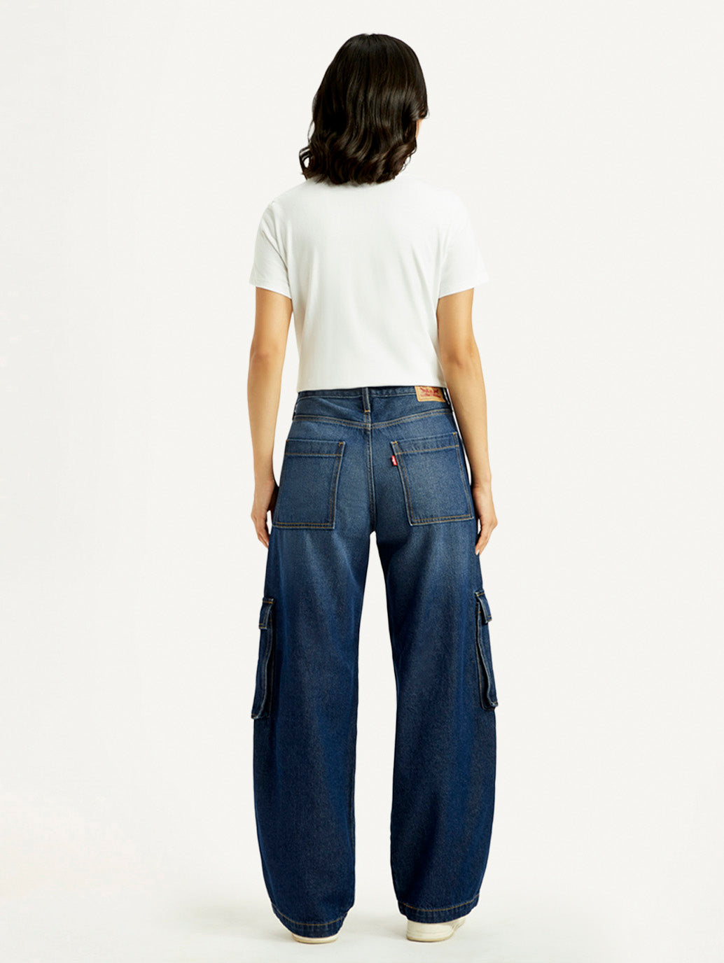 Women's 94 Dark Blue Baggy Fit Mid Rise Jeans - Back View