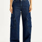 Women's 94 Dark Blue Baggy Fit Mid Rise Jeans - Front View