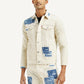 Men's Textured Off White Button Down Collar Jacket - Styleshot View