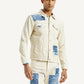 Men's Textured Off White Button Down Collar Jacket - Front View