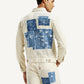 Men's Textured Off White Button Down Collar Jacket - Back View