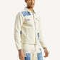 Men's Textured Off White Button Down Collar Jacket - Side View