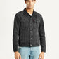 Men's Solid Black Denim Trucker Jacket - Front View