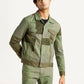 Men's Patchwork Green Trucker Jacket - Front View