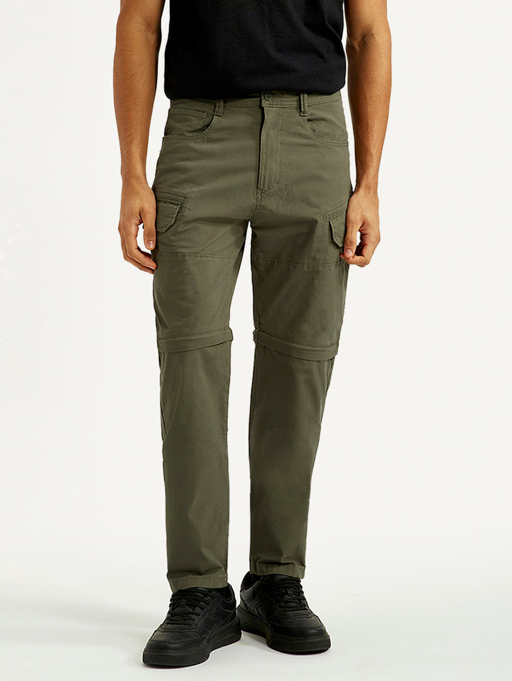 Men's Olive Slim Fit Cargos - Front View