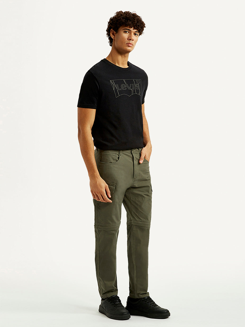 Men's Olive Slim Fit Cargos - Side View