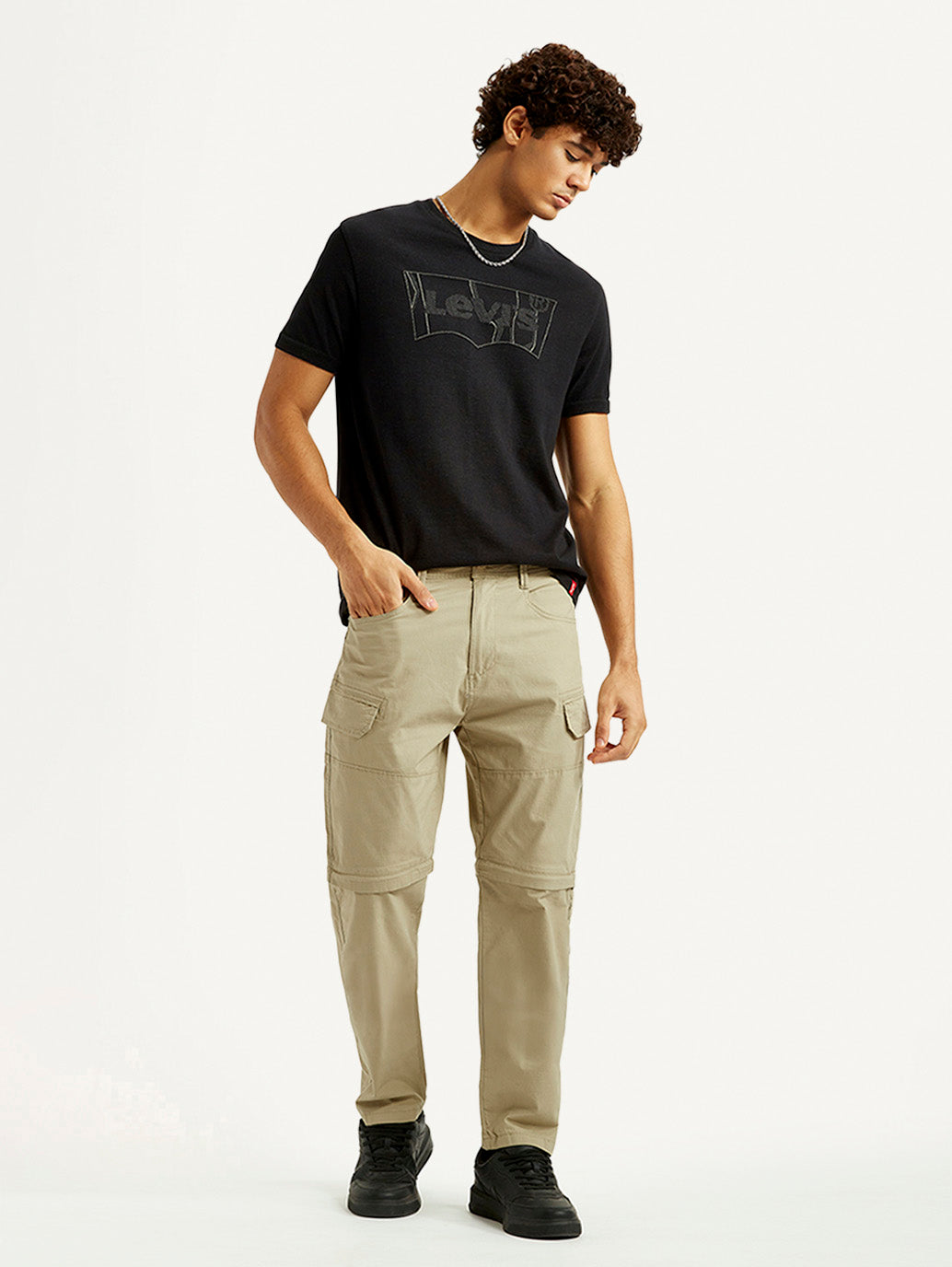 Men's Beige Slim Fit Cargos - Styleshot View