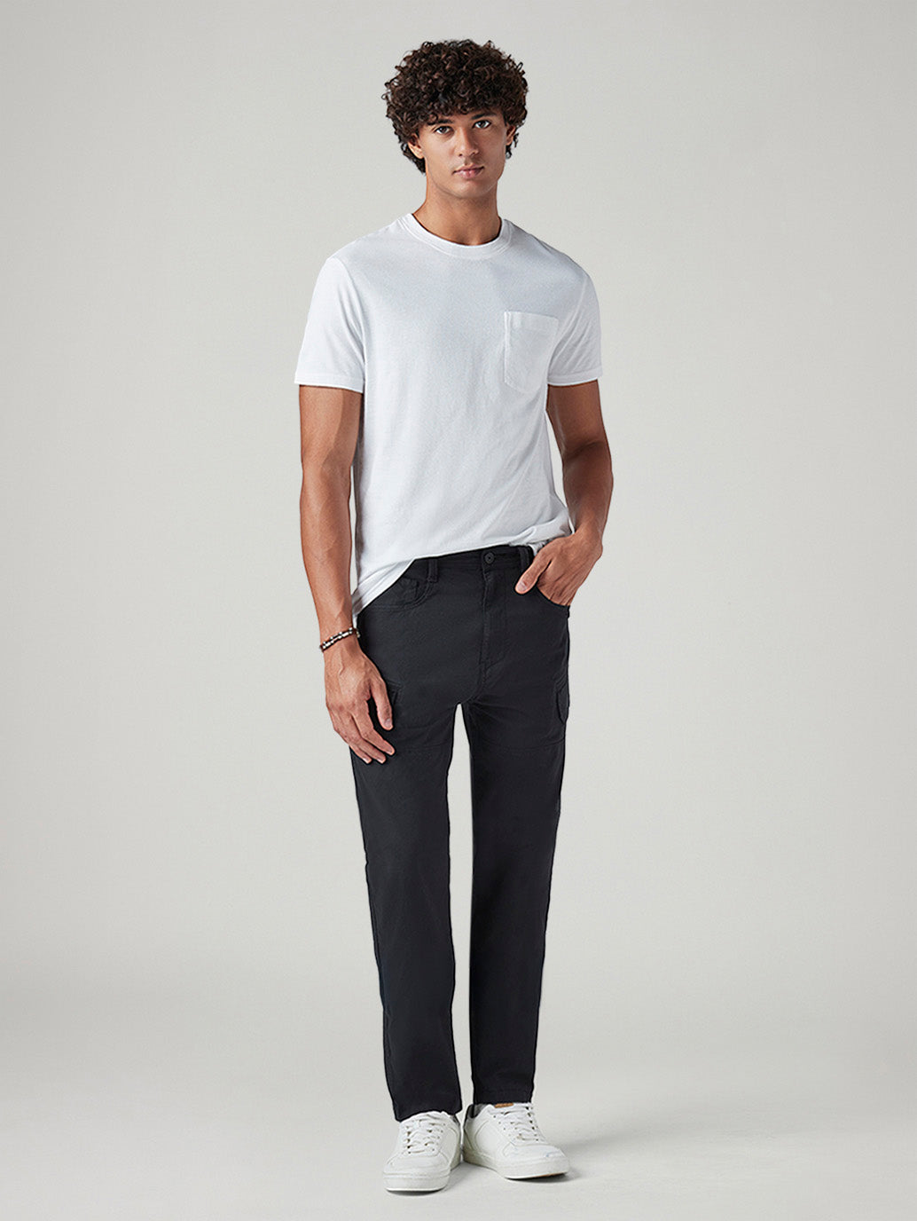 Men's Black Slim Fit Low Boll Zip Off Commuter Cargo Trousers - Styleshot View