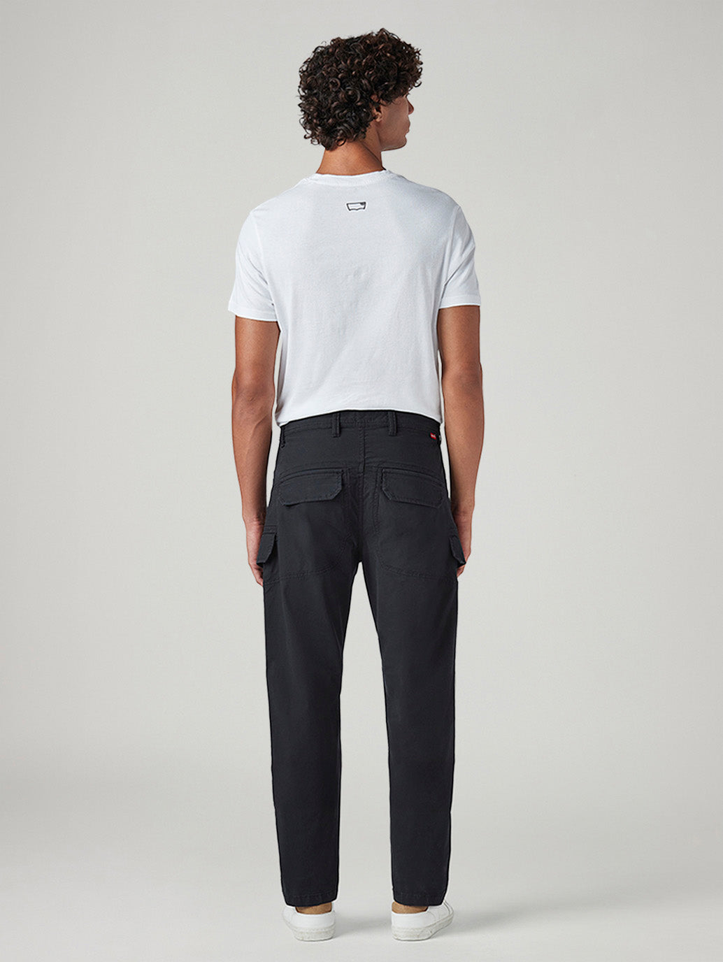 Men's Black Slim Fit Low Boll Zip Off Commuter Cargo Trousers - Back View