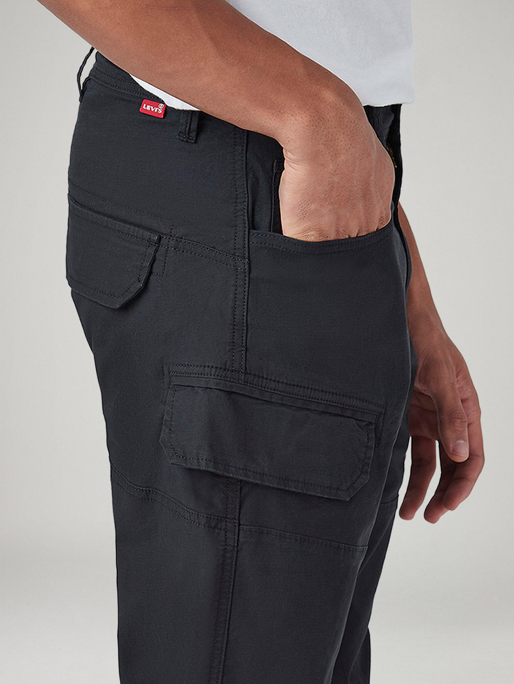 Men's Black Slim Fit Low Boll Zip Off Commuter Cargo Trousers - 20 View