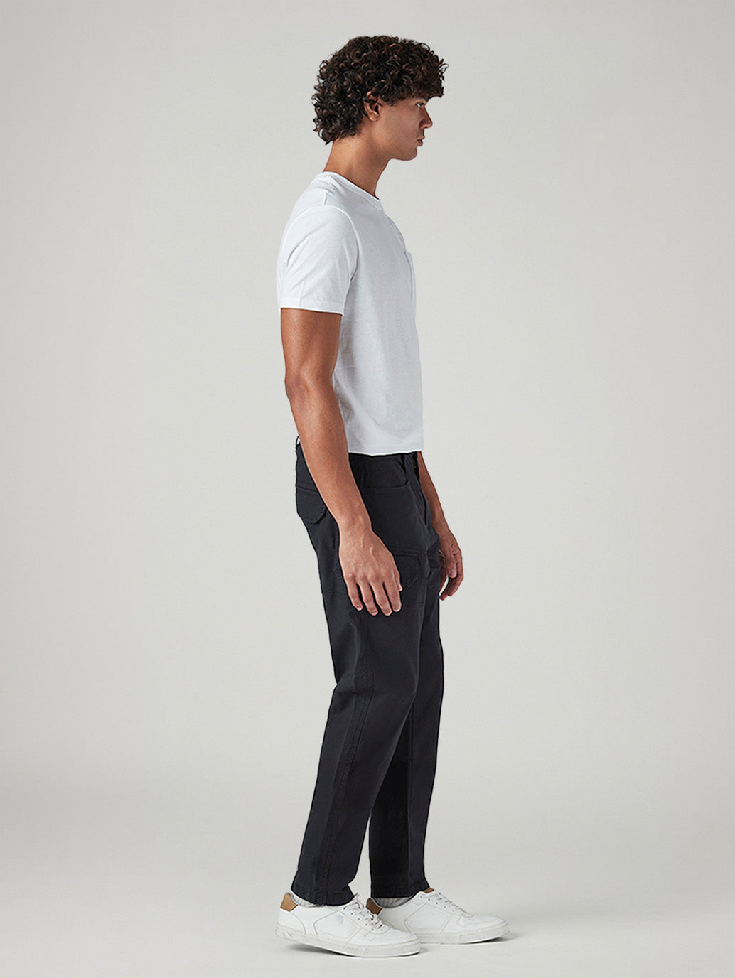 Men's Black Slim Fit Low Boll Zip Off Commuter Cargo Trousers - Side View