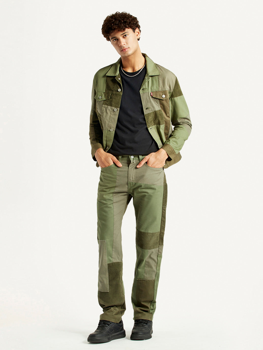 Men's 505 Green Patchwork Straight Fit Chinos - Styleshot View