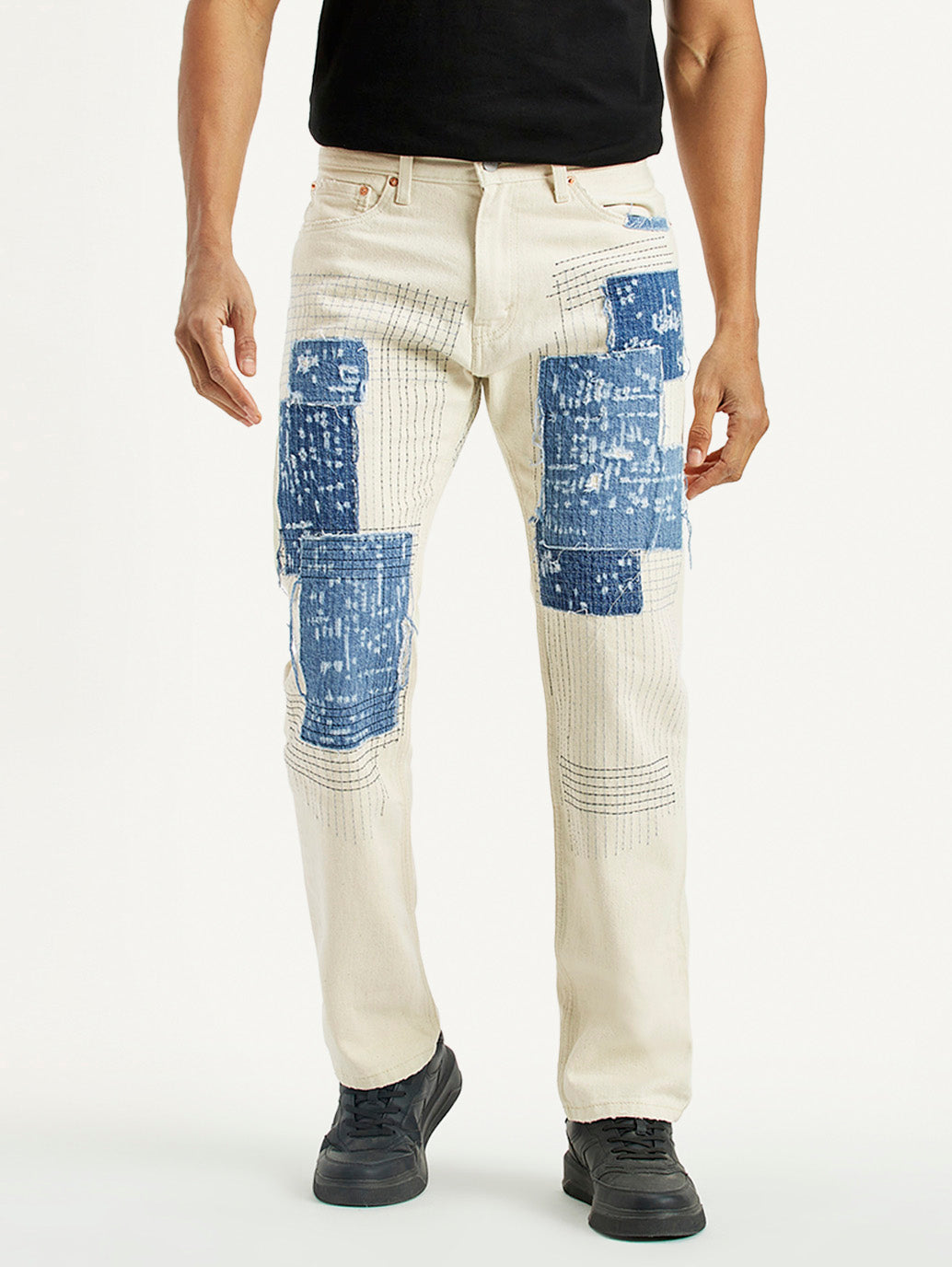 Men's 555 Off White Relaxed Straight Fit Mid Rise Jeans - Front View