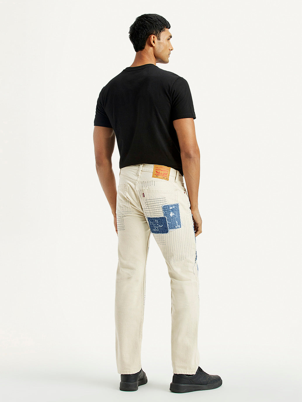 Men's 555 Off White Relaxed Straight Fit Mid Rise Jeans - Back View