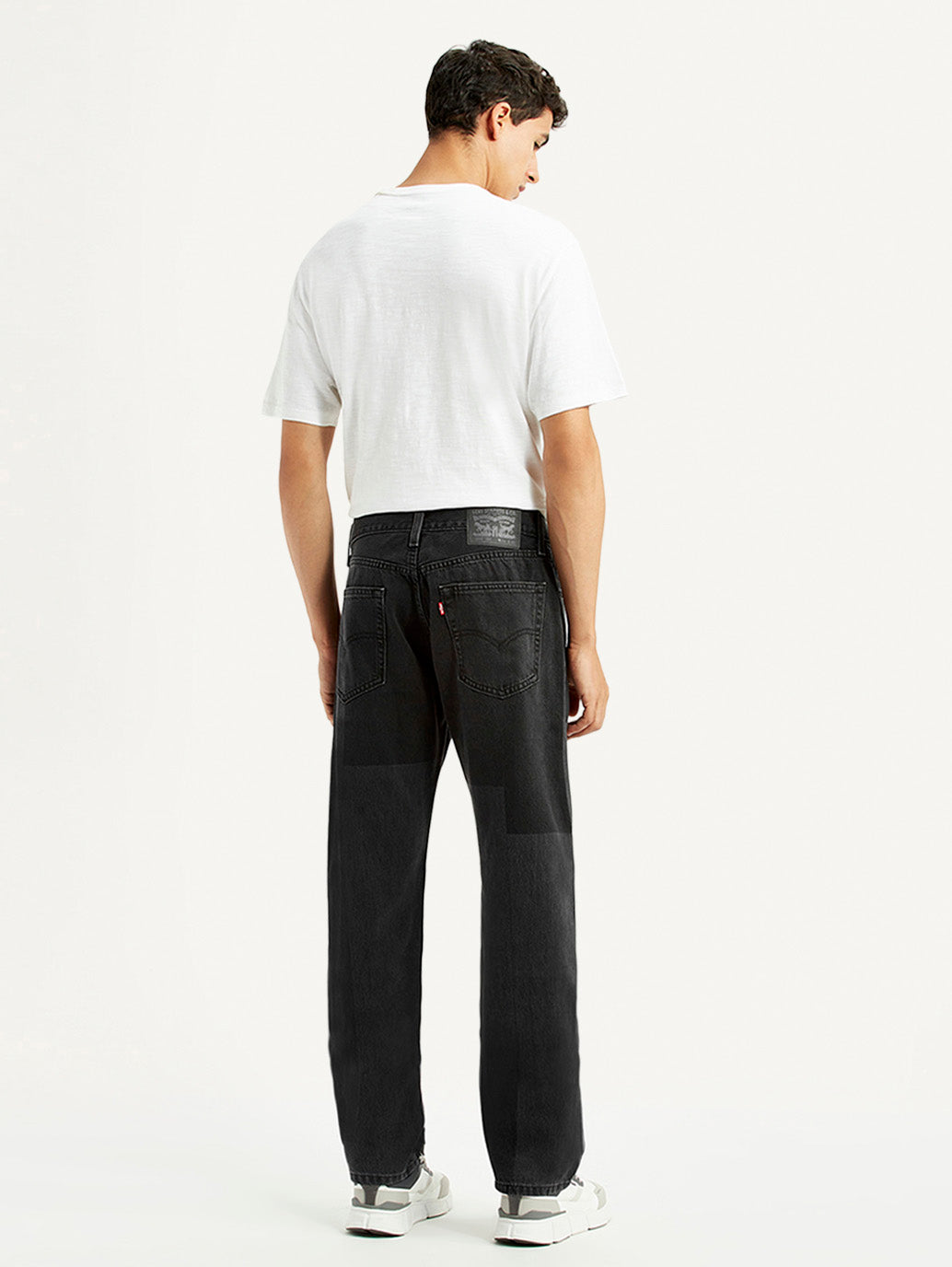Men's 555 Black Patchwork Relaxed Straight Fit Mid Rise Jeans - Back View