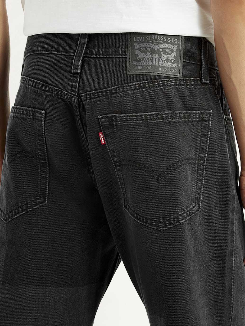 Men's 555 Black Patchwork Relaxed Straight Fit Mid Rise Jeans - Detail View