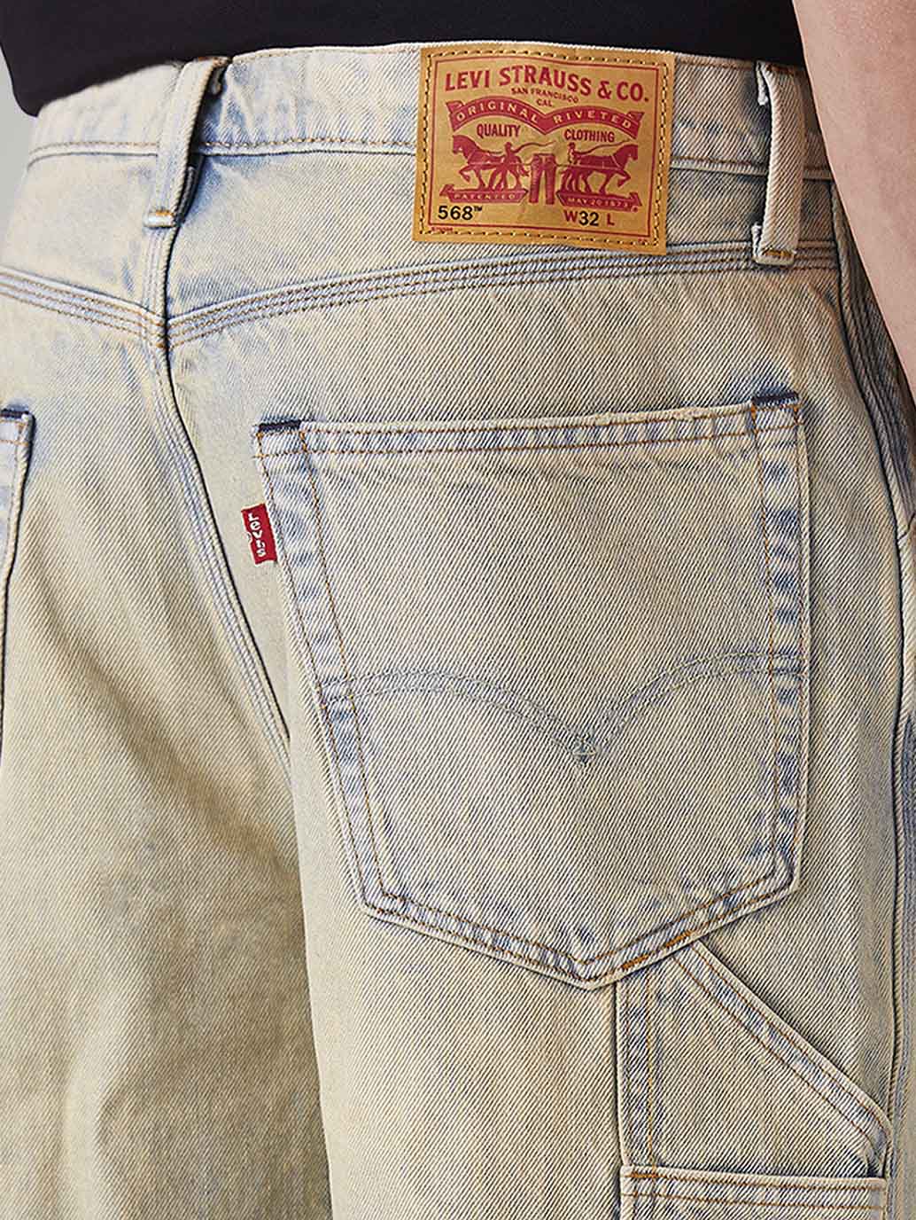 Men's 568 Light Blue Loose Fit Mid Rise Shorts - Detail View