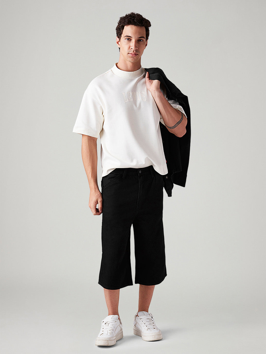 Men's 568 Black Loose Fit Mid Rise Shorts