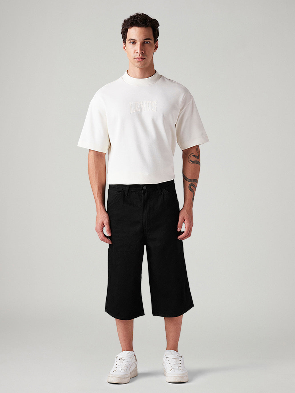 Men's 568 Black Loose Fit Mid Rise Shorts - Front View