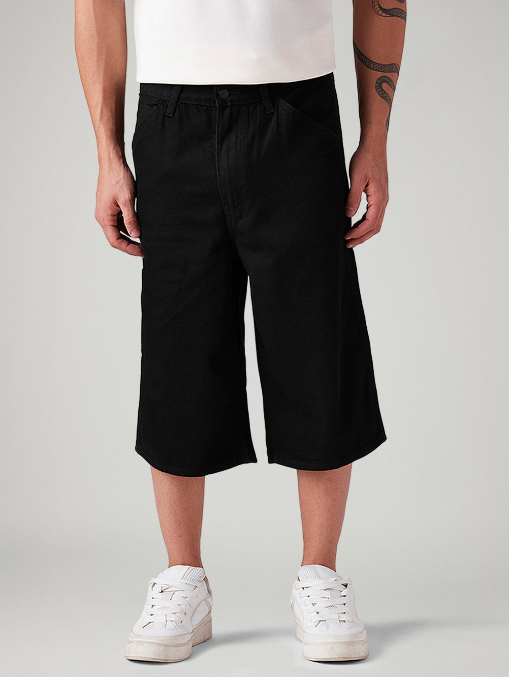 Men's 568 Black Loose Fit Mid Rise Shorts - Front View