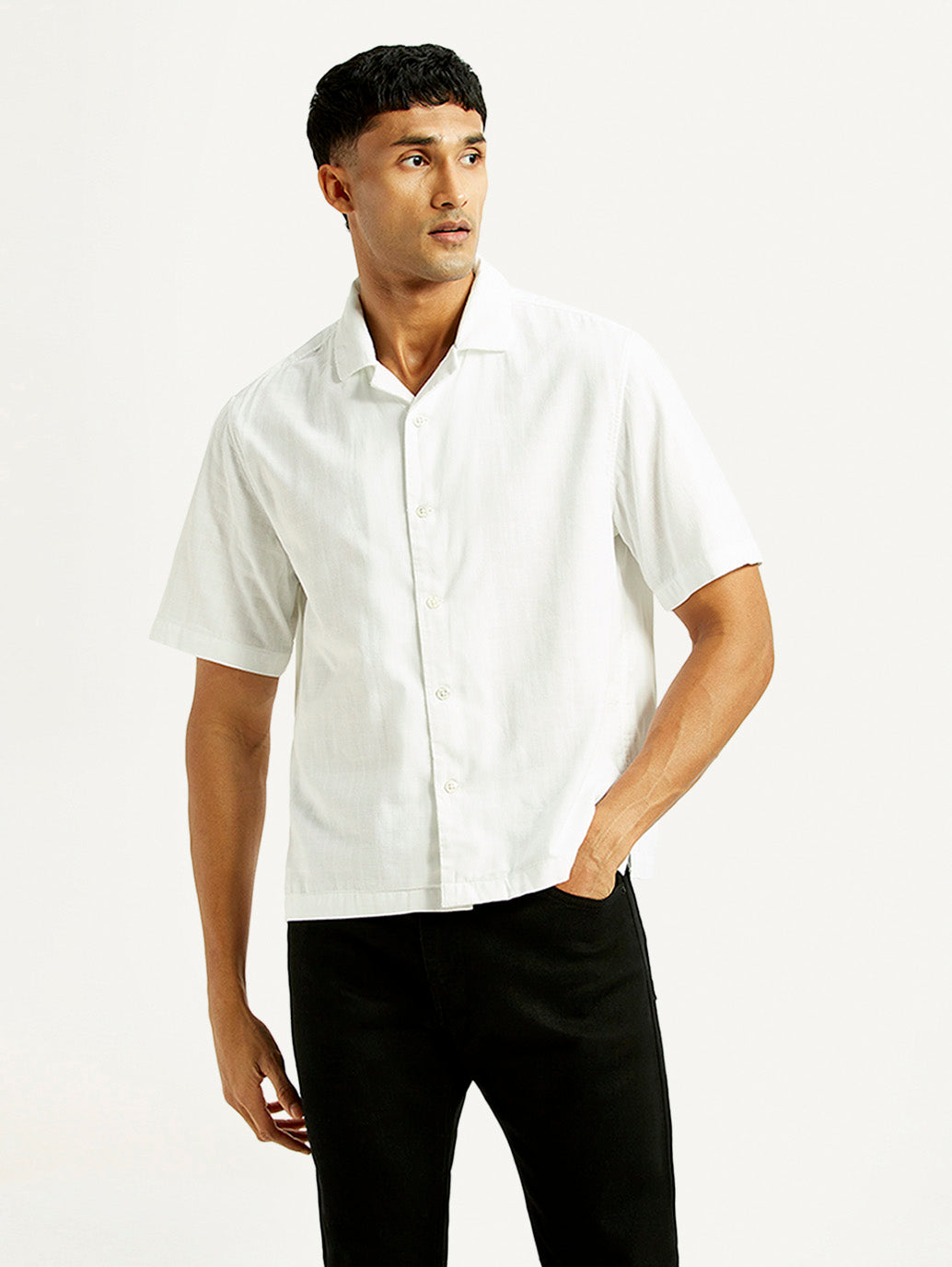 Men's Solid Relaxed Fit Resort Collar Shirt - Front View
