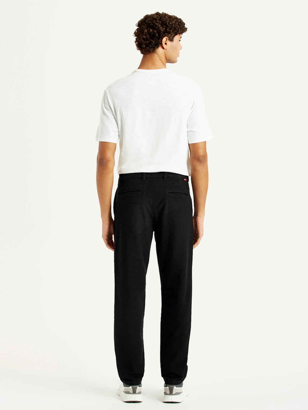 Men's Black Relaxed Straight Fit Mid Rise Corduroy Chinos - Back View