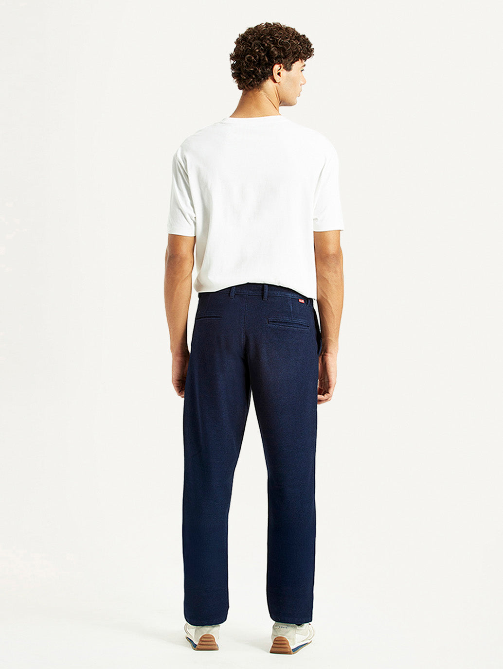 Men's Navy Relaxed Straight Fit Mid Rise Corduroy Trousers - Back View