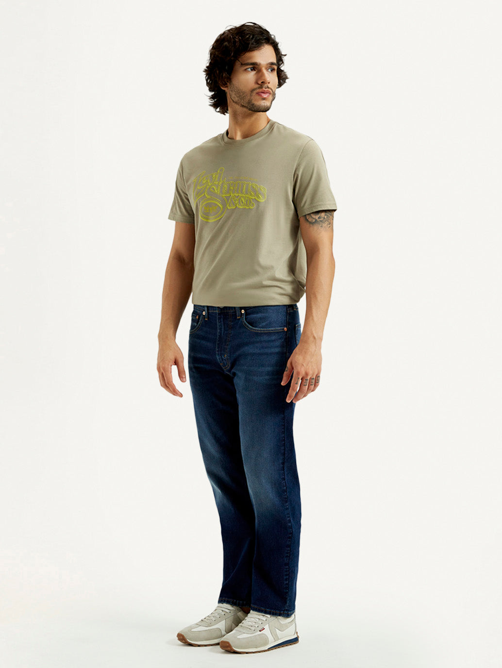 Men's 505 Dark Indigo Straight Fit Mid Rise Jeans - Side View