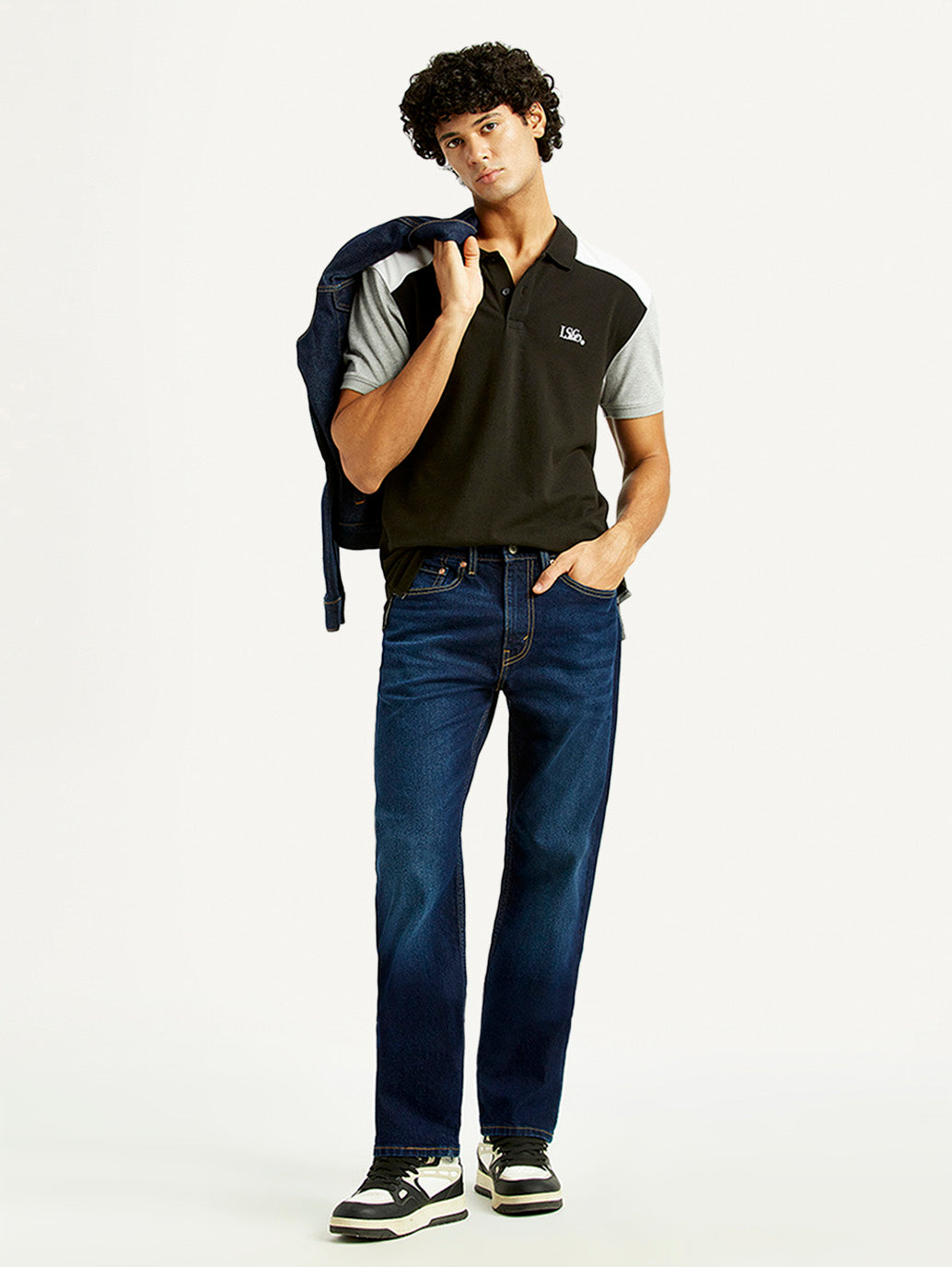 Men's 505 Dark Indigo Straight Fit Mid Rise Jeans - Styleshot View