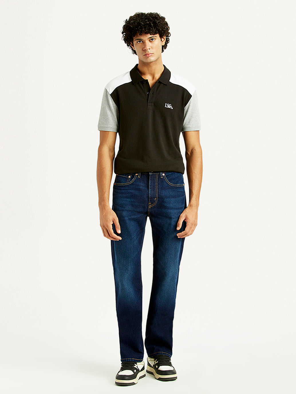 Men's 505 Dark Indigo Straight Fit Mid Rise Jeans - Front View