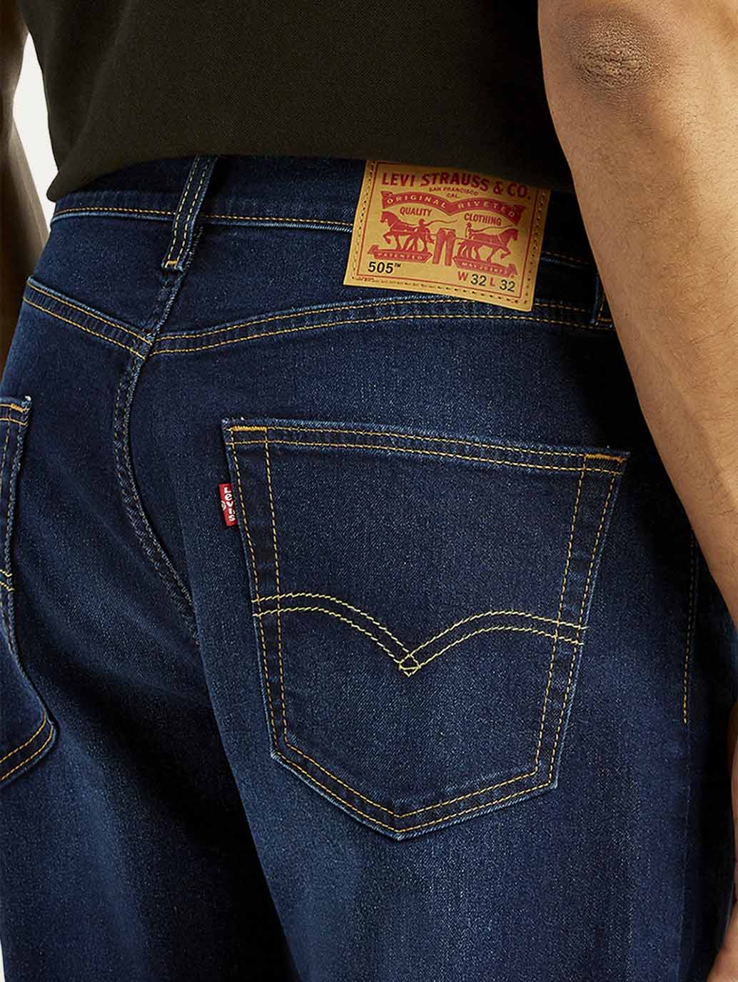 Men's 505 Dark Indigo Straight Fit Mid Rise Jeans - Detail View