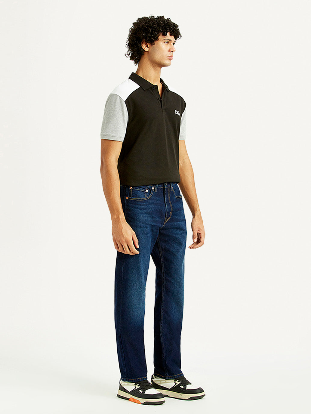 Men's 505 Dark Indigo Straight Fit Mid Rise Jeans - Side View