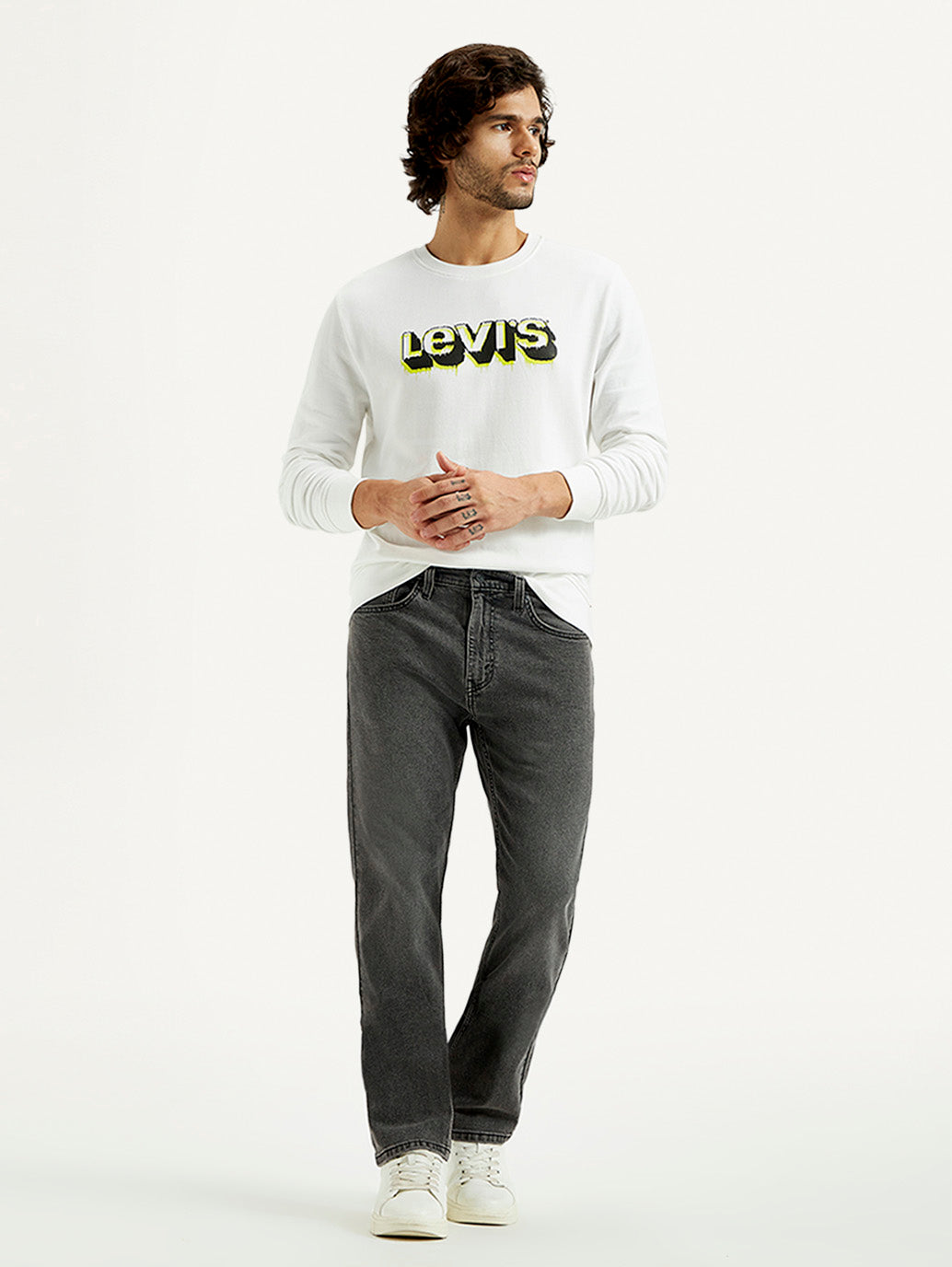 Men's 505 Grey Straight Fit Mid Rise Jeans - Styleshot View